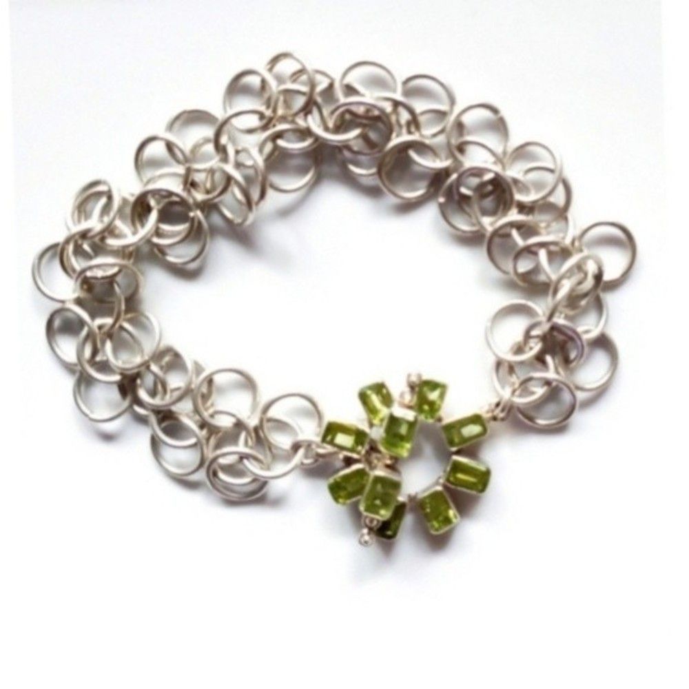 Chainmaille Multi Loop Peridot Green Crystals Cir… - image 1